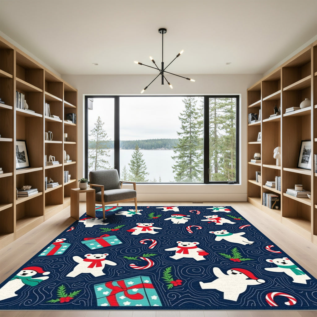 Blue Polar Bears Candy Cane Holiday Rug