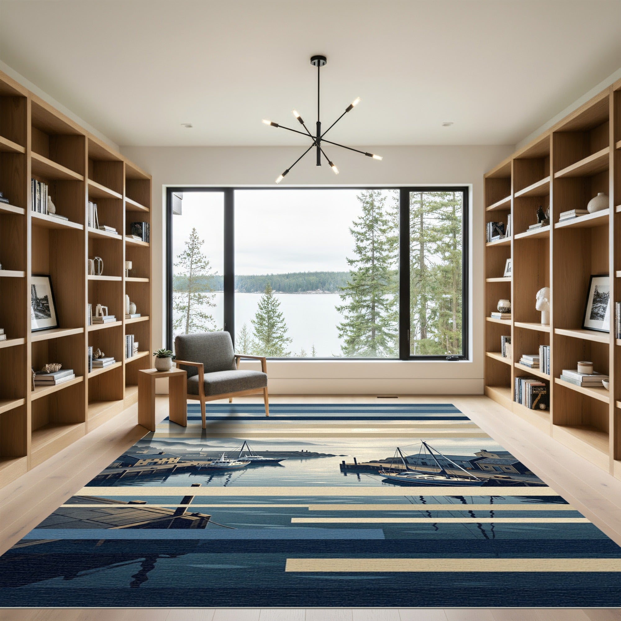 Coastal Harbor Nautical Striped seascape Rug