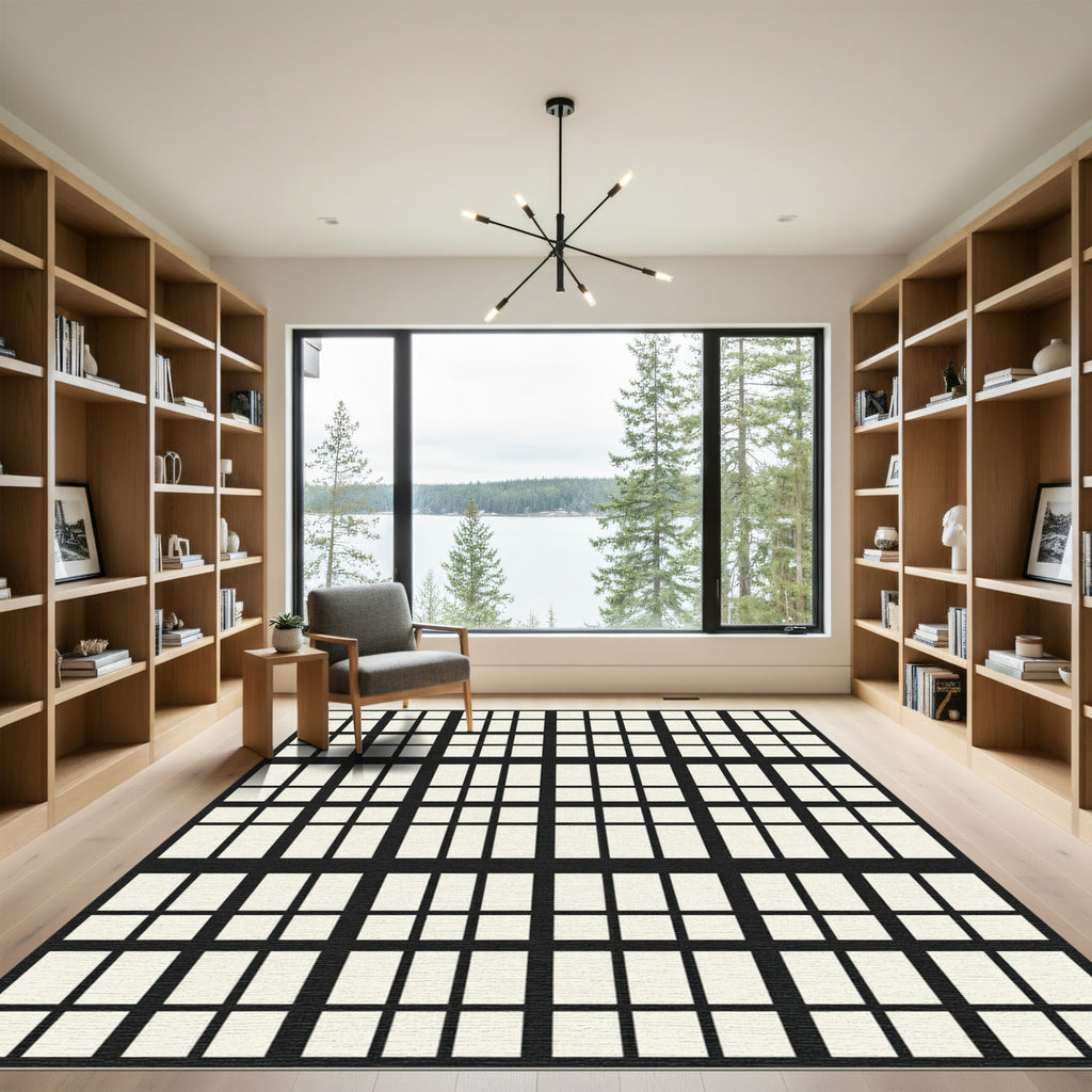 Monochromatic Modern Grid Composition Rug