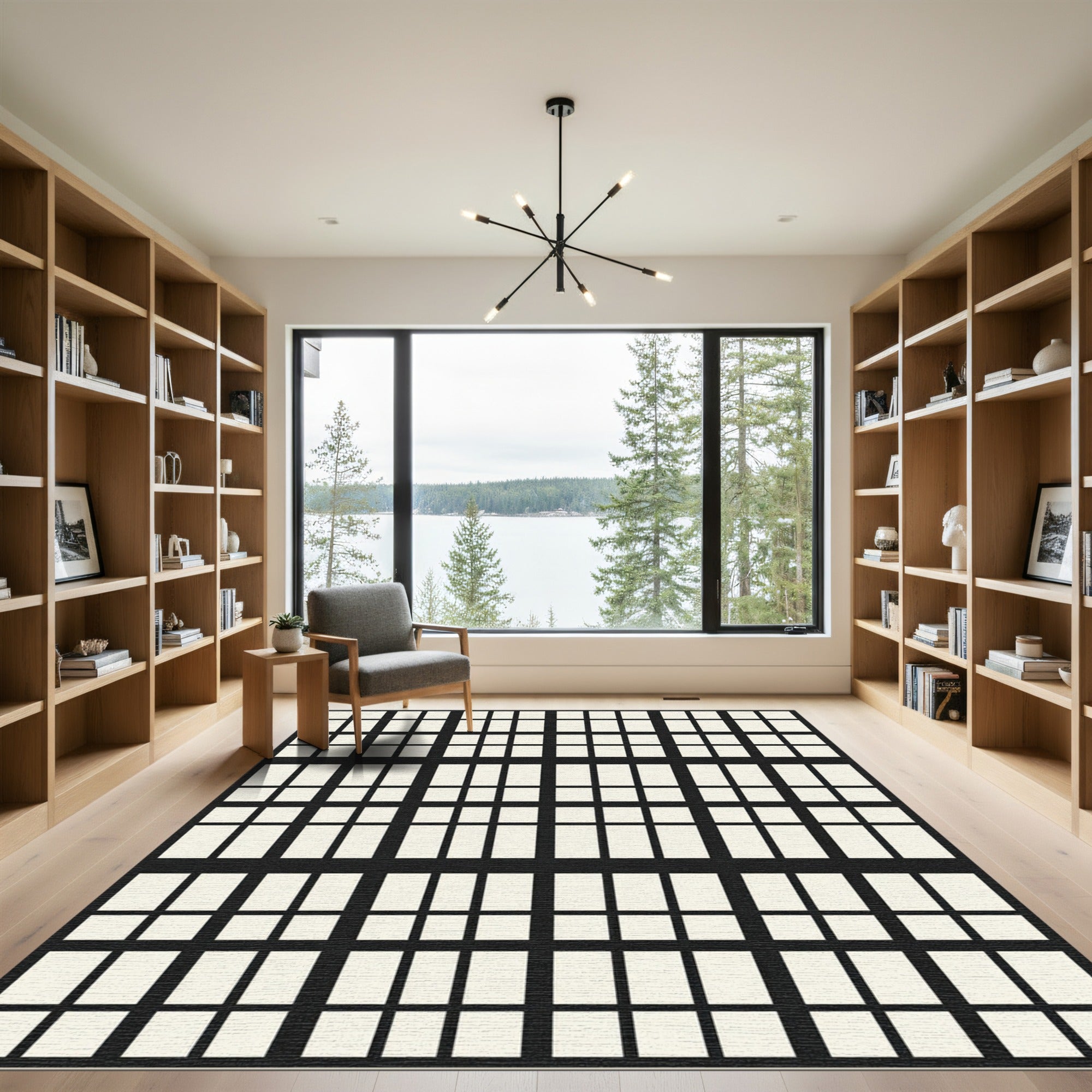 Monochromatic Modern Grid Composition Rug