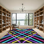 Vibrant Neon Geometric Grid Art Rug