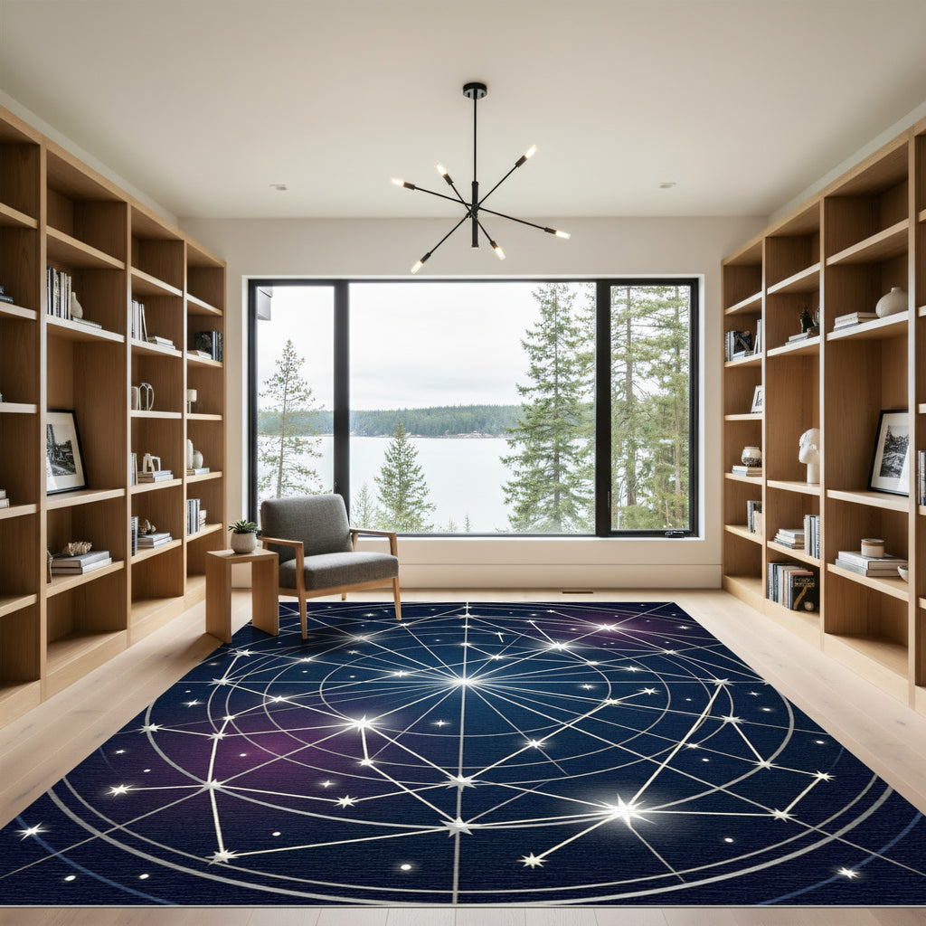 Celestial Navy Blue Constellation Geometric Rug