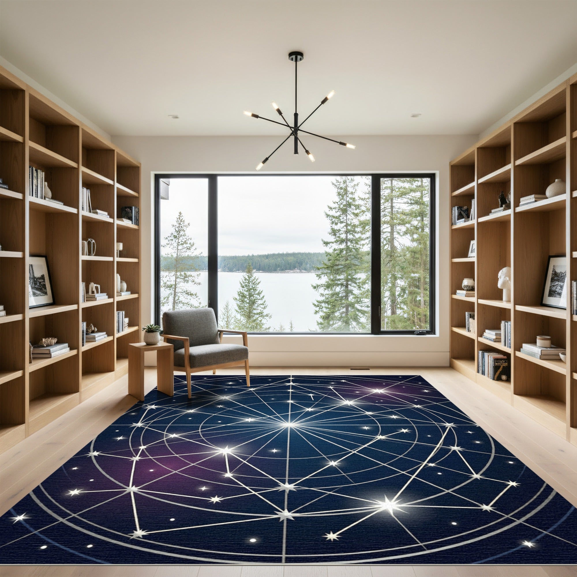 Celestial Navy Blue Constellation Geometric Rug