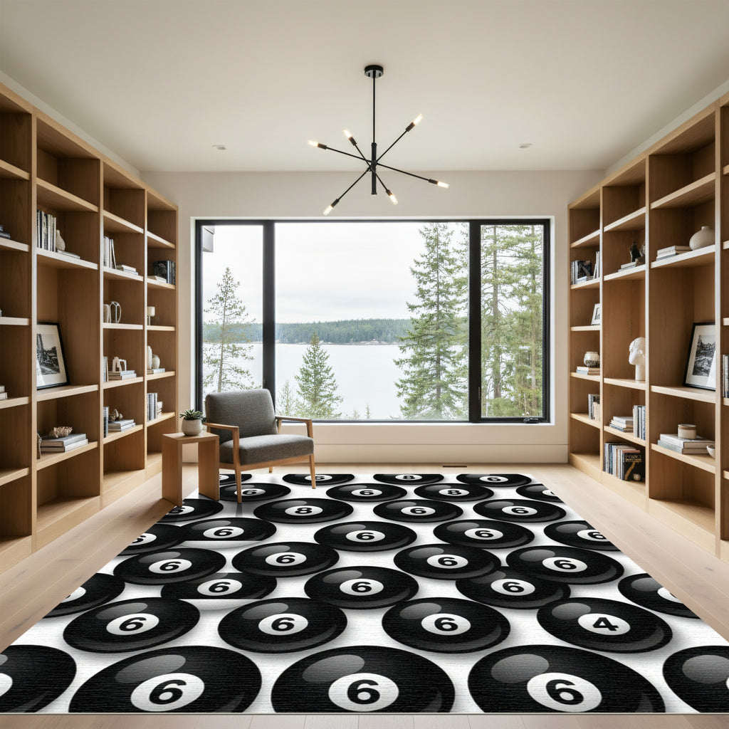 Playful Black and White Billiard Ball Rug