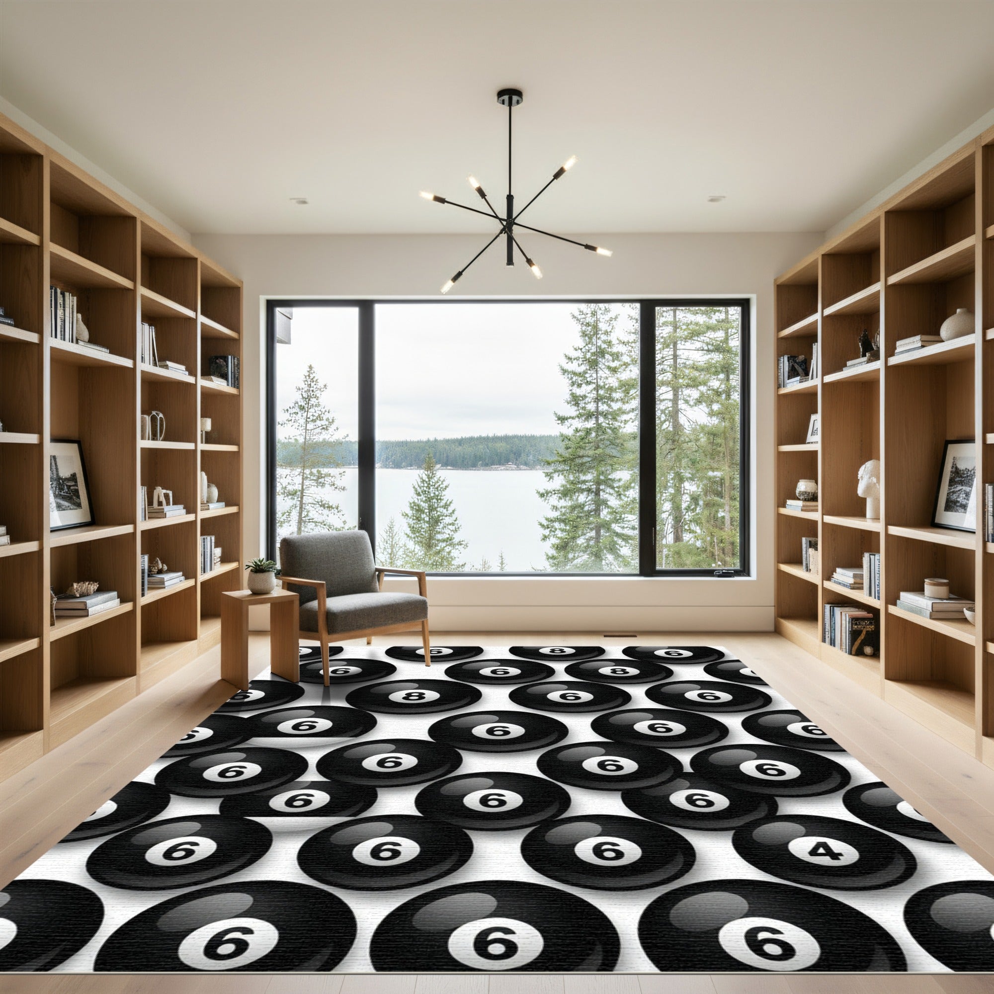 Playful Black and White Billiard Ball Rug