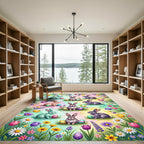 Whimsical Pastel Easter Bunny Meadow Rug