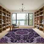 Ornate Deep Purple Swirl Medallion Rug