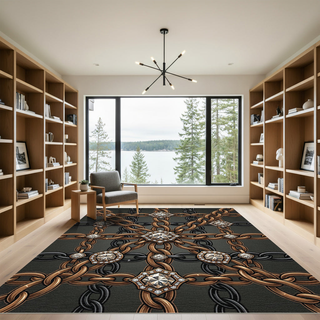 Opulent Gold Chain Linked Jewel Grid Rug