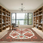 Coral Red Floral Scroll Medallion Rug