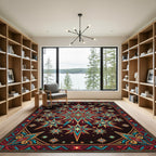 Celestial Teal and Gold Starry Medallion Rug