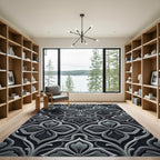 Elegant Charcoal Damask Botanical Filigree Rug