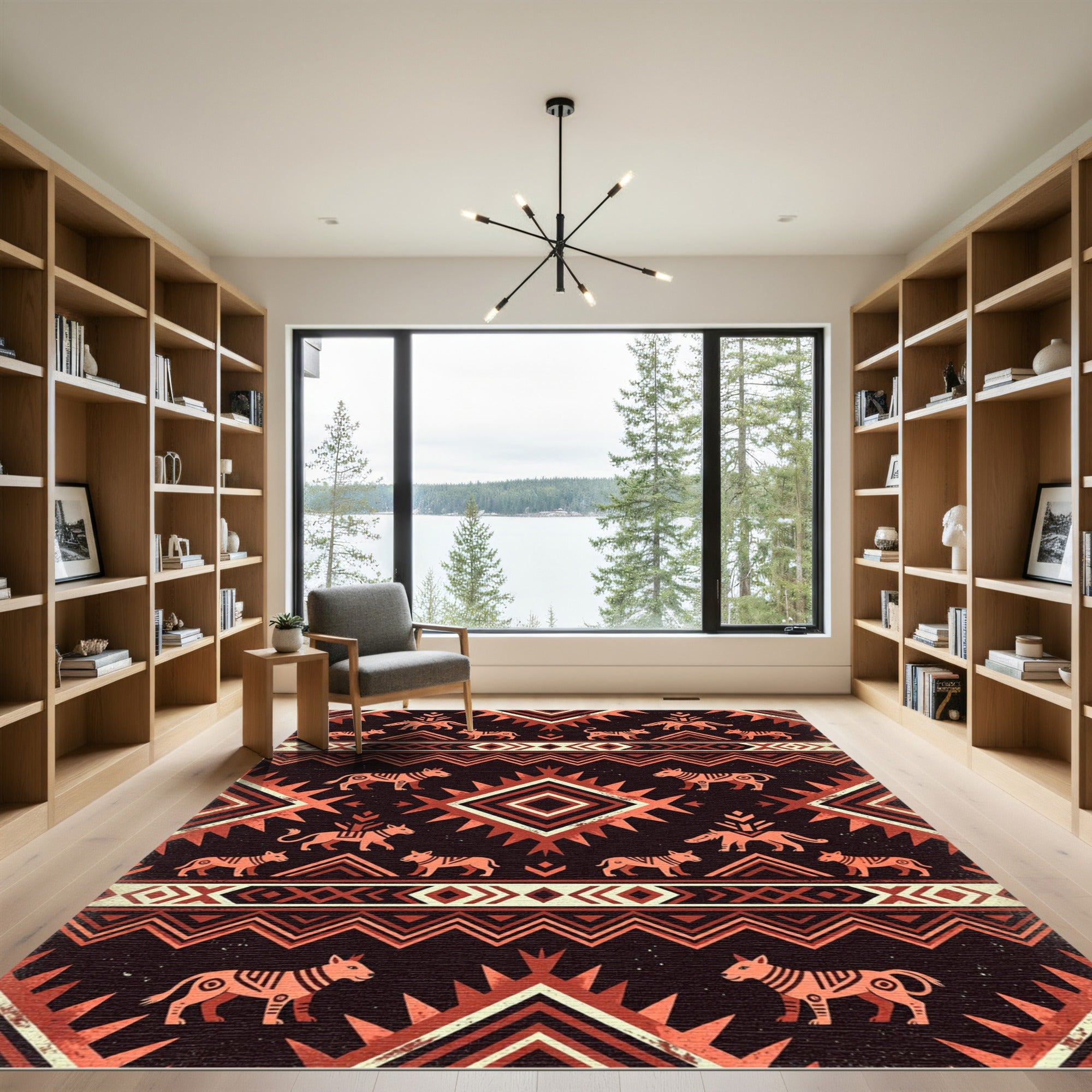 Terracotta Dog Tribal Geometric Rug