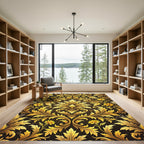 Ornate Golden Floral Damask Scroll Rug