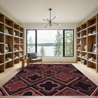 Geometric Deep Burgundy Quatrefoil Lattice Rug