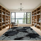 Modern Charcoal Black Ink Brush Strokes Rug