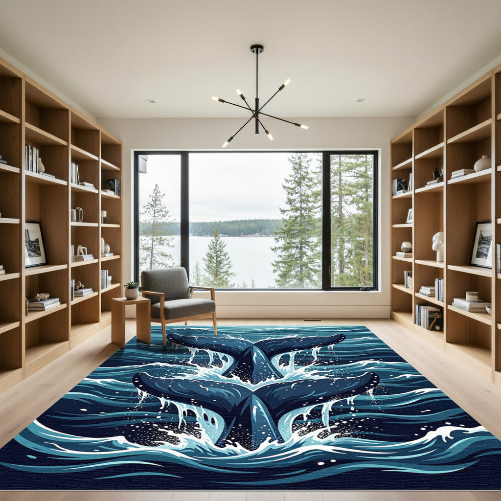 Deep Blue Double Whale Tail Splash Rug