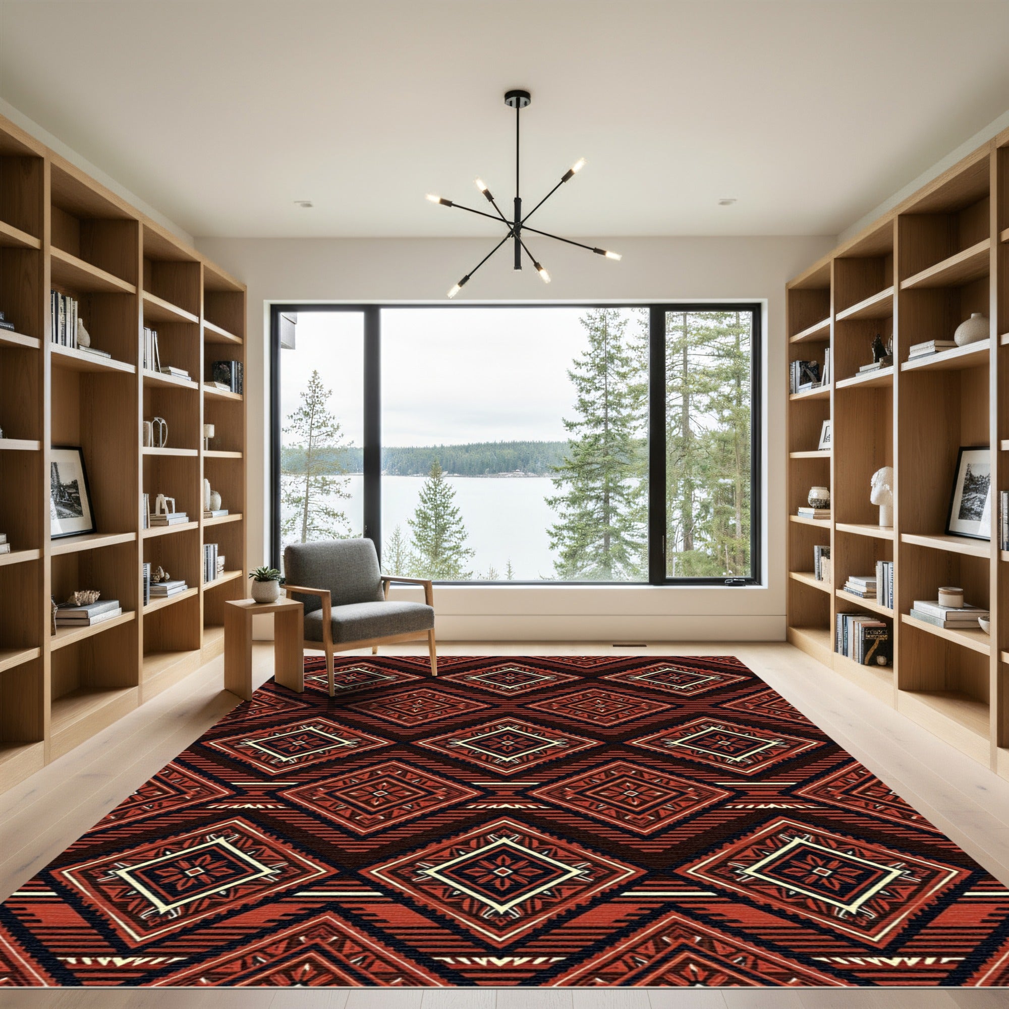 Rustic Red Diamond Geometric Zigzag Rug