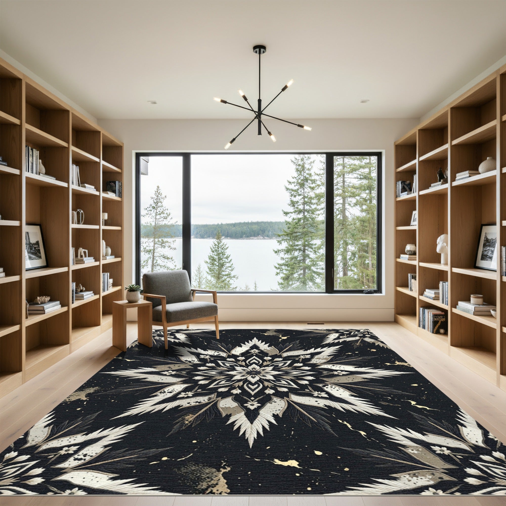 Monochromatic Starburst Ornamental Medallion Rug