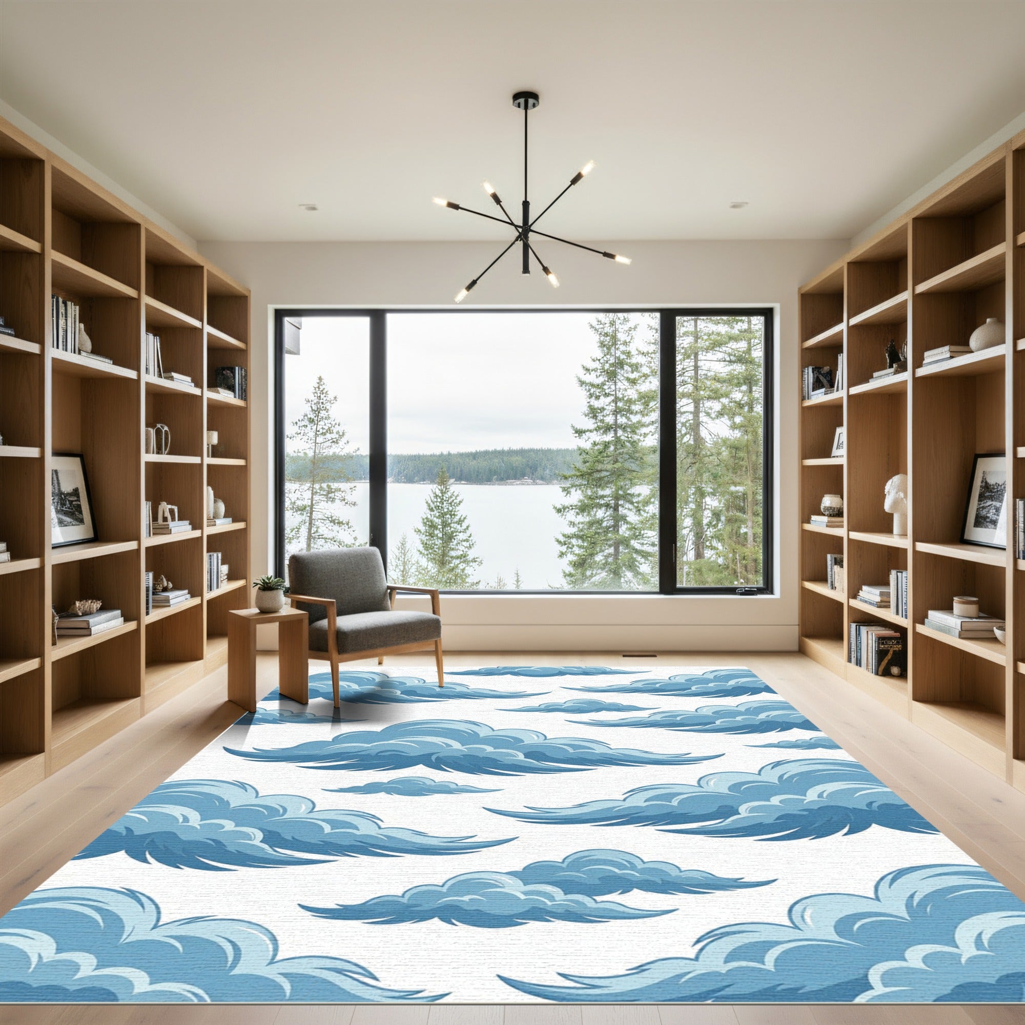 Whimsical Sky Blue Cumulus Cloud Rug