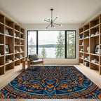 Abstract Orange Blue Geometric Mandala Rug