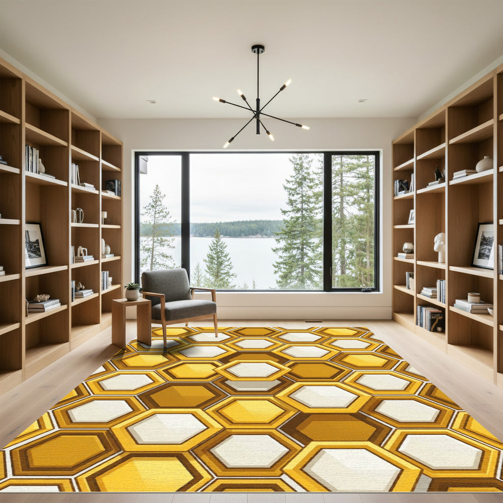 Golden Geometric Honeycomb Hexagon Abstract Rug