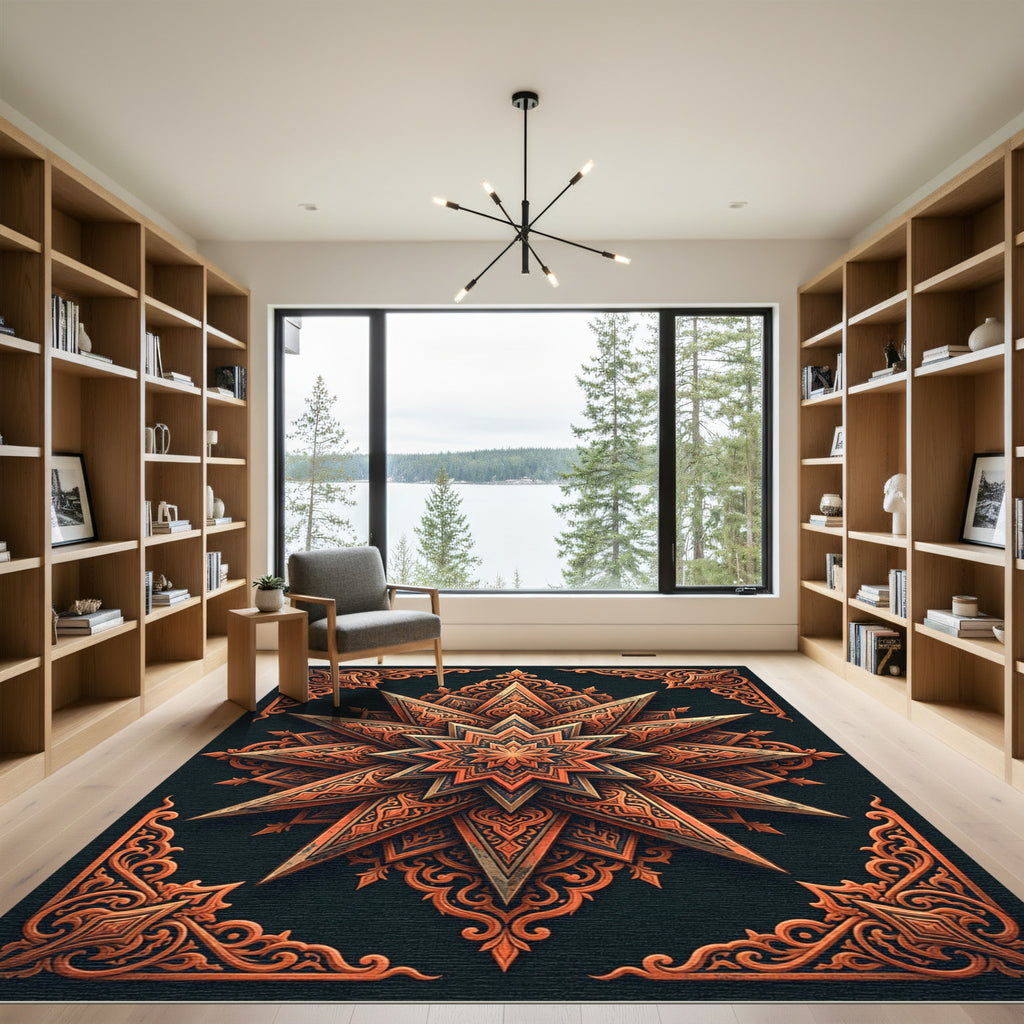Copper Geometric Starburst Medallion Rug