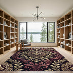 Regal Burgundy Gold Fleur-de-lis Swirls Rug