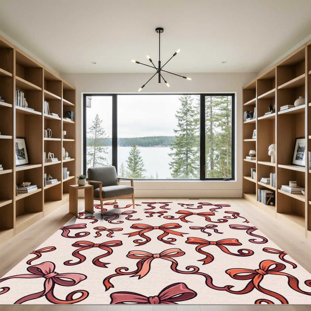 Coral Pink Ribbon Bow Array Rug