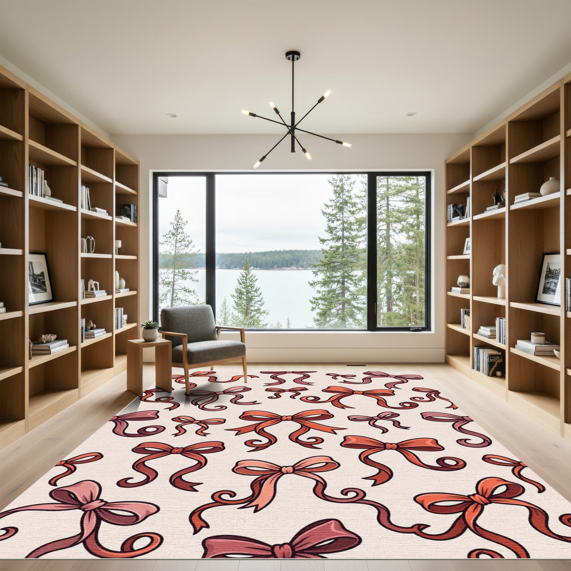 Coral Pink Ribbon Bow Array Rug