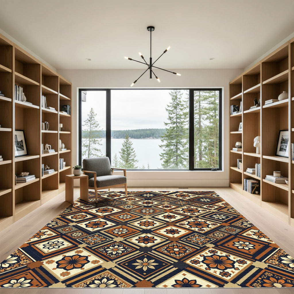 Earthy Floral Medallion Geometric Patchwork Rug