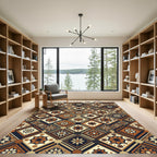 Earthy Floral Medallion Geometric Patchwork Rug