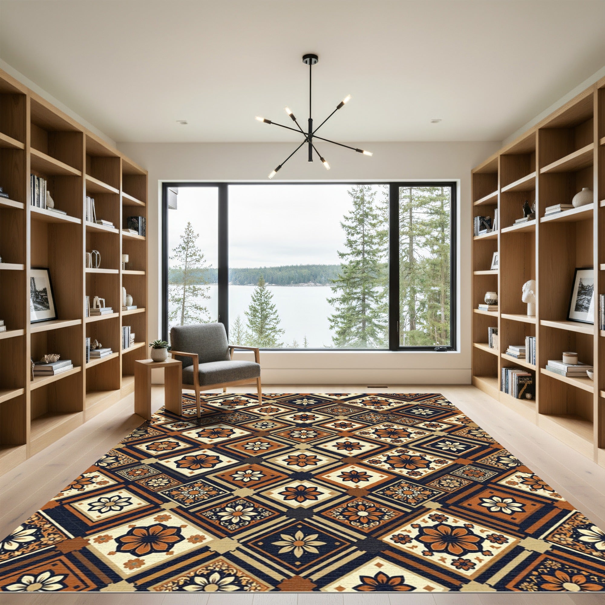 Earthy Floral Medallion Geometric Patchwork Rug
