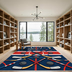 Dynamic Crossed Hockey Stick Ice Rink Rug