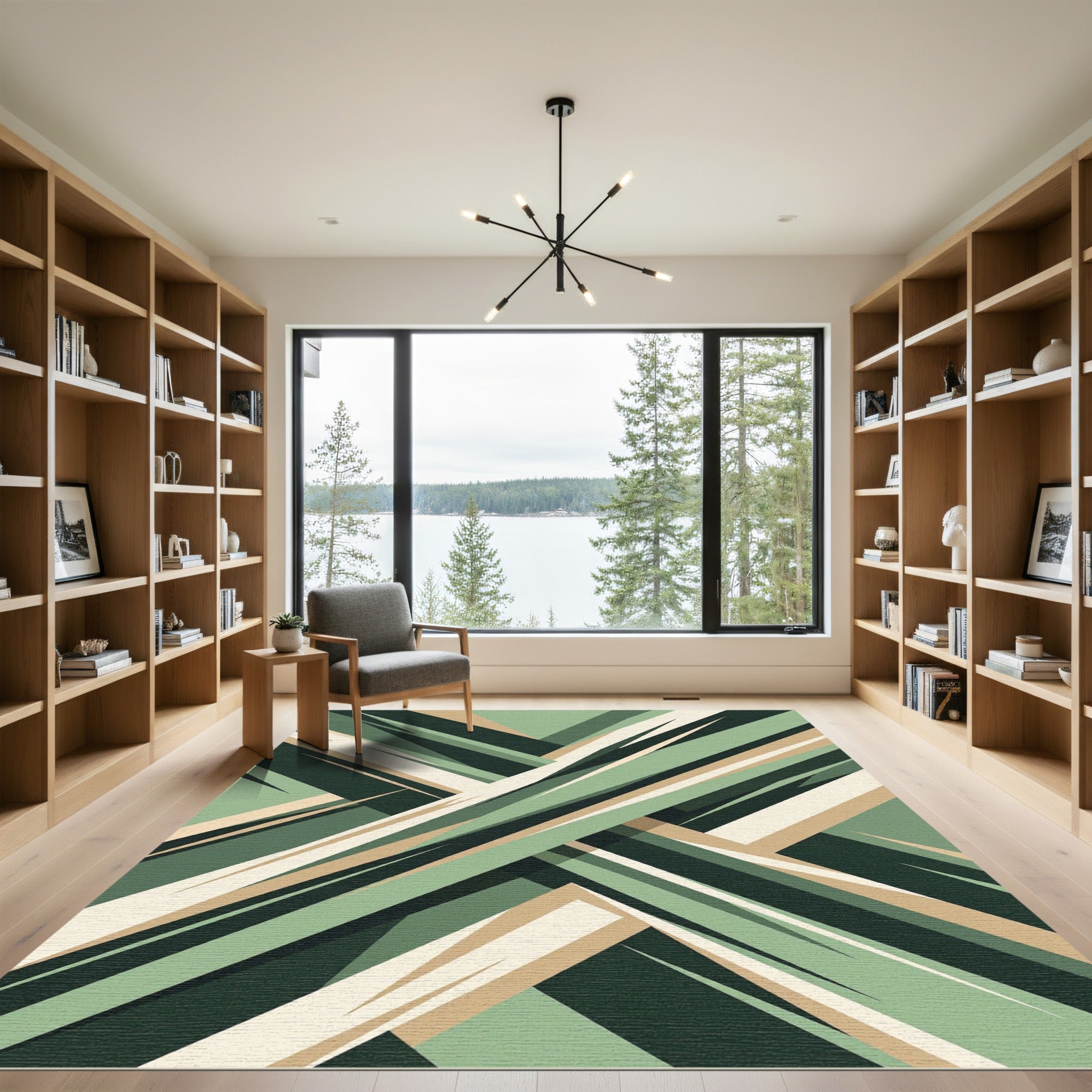 Modern Sage Geometric Angular Abstract Rug