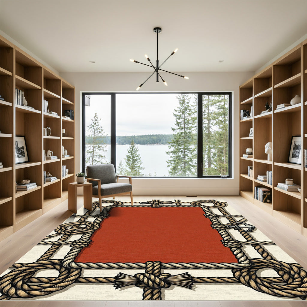 Nautical Rope Knot Frame Tan Rug