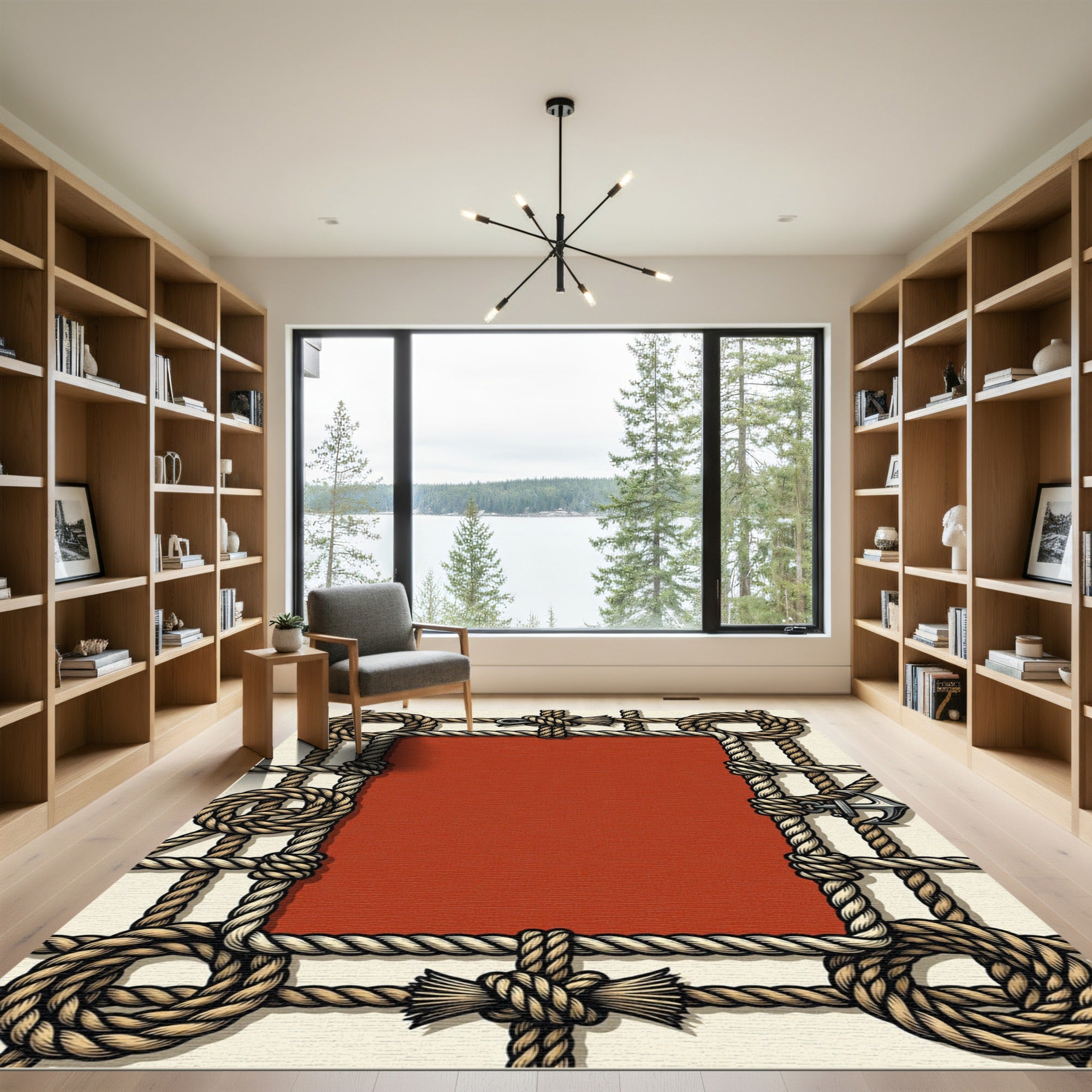 Nautical Rope Knot Frame Tan Rug