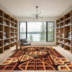Warm Waffle Grid Golden Geometric Kitchen Rug