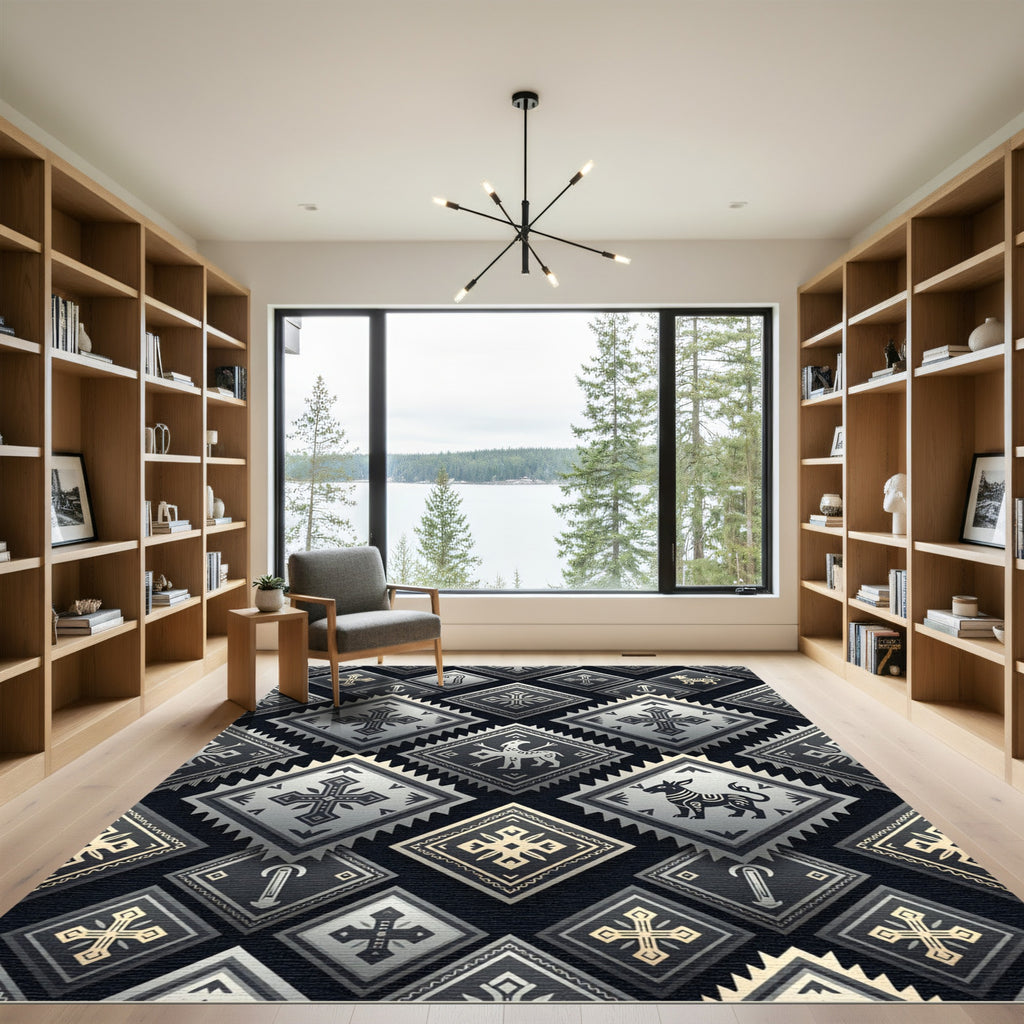 Tribal Diamond Cross Animal Relief Rug