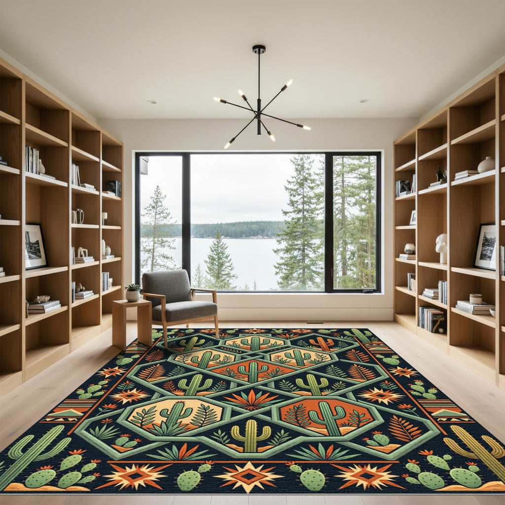 Geometric Southwestern Desert Cactus Rug