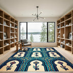 Ornate Teal Arch Floral Key Tapestry Rug