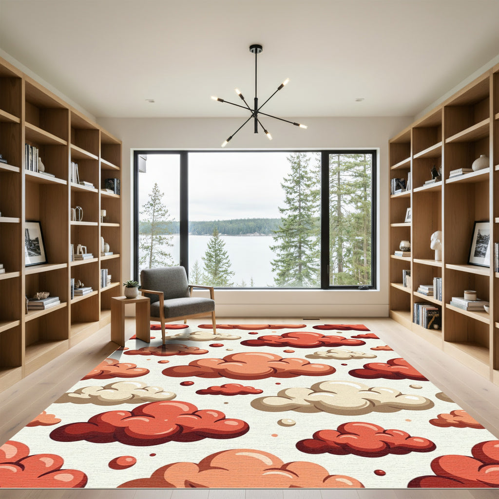 Whimsical Terracotta Cloudscape Sky Rug