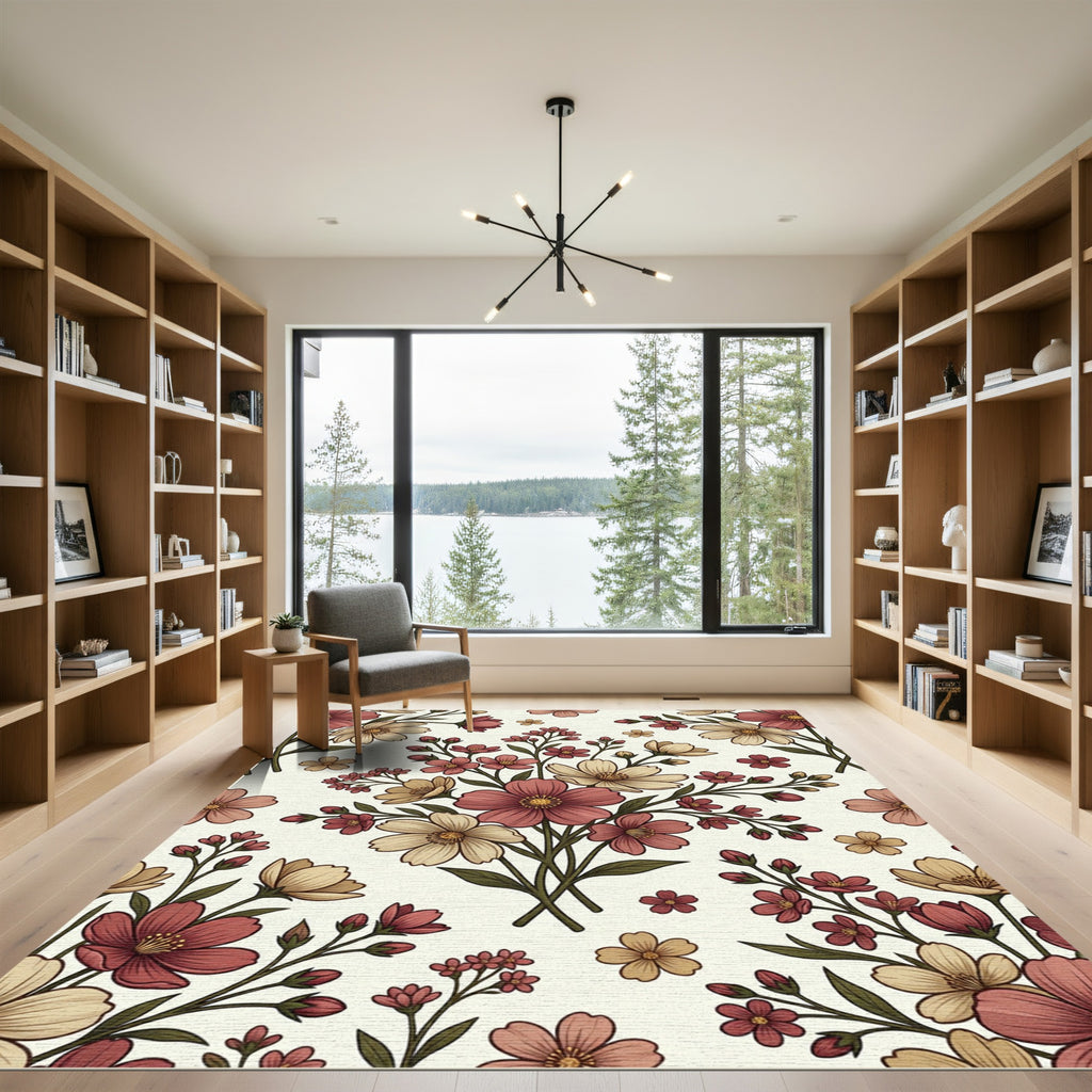 Romantic Blush and Cream Floral Bouquet Rug