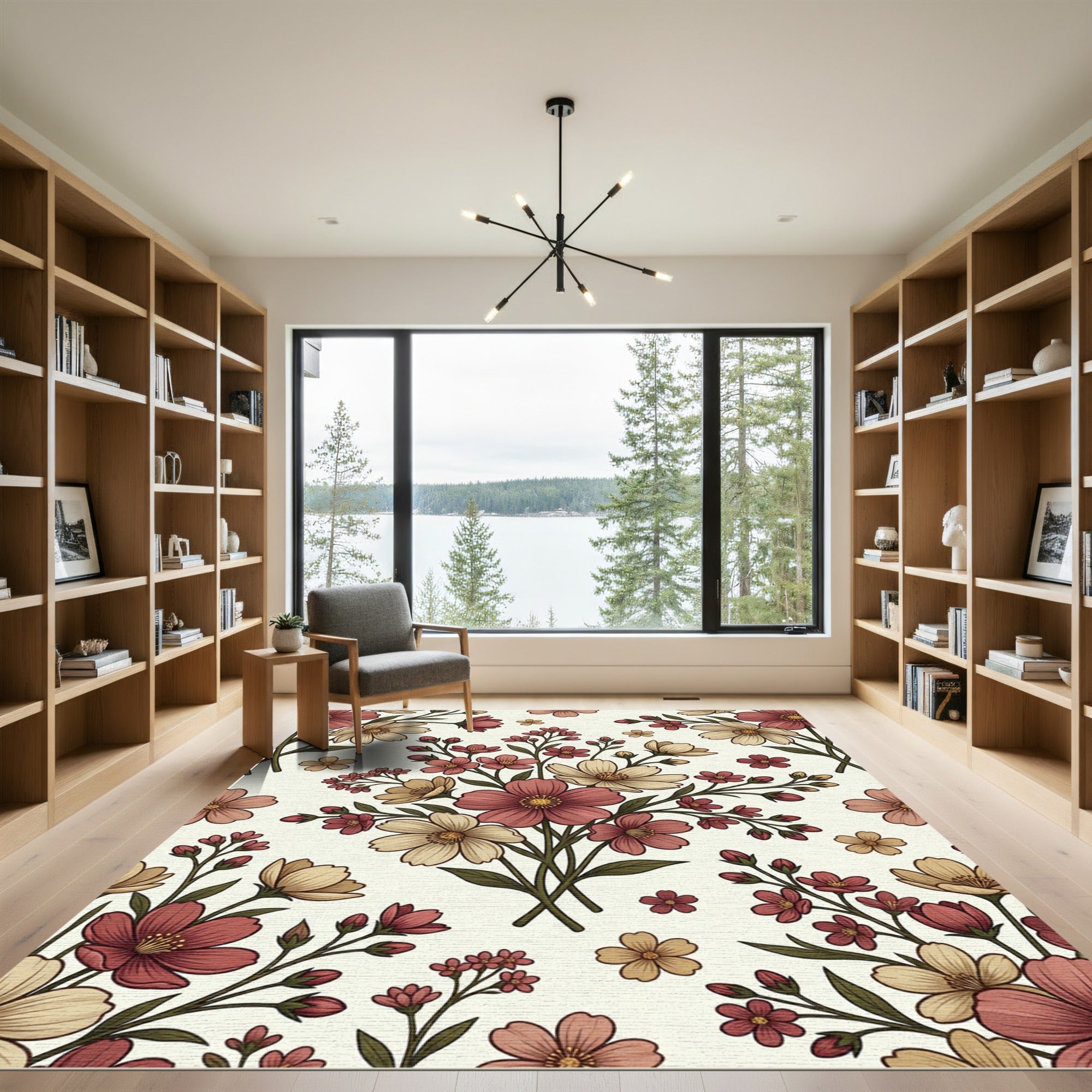 Romantic Blush and Cream Floral Bouquet Rug