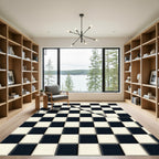 Black Cream Checkerboard Line Relief Rug
