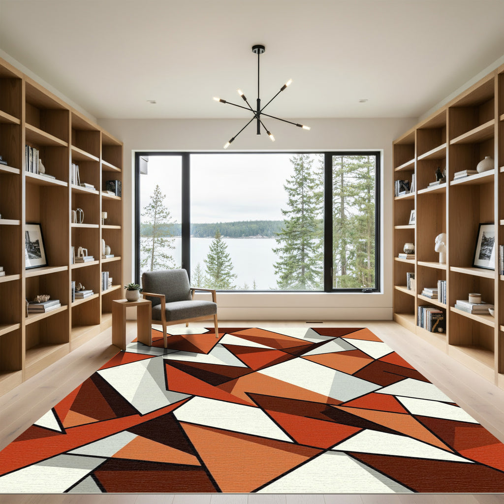 Terracotta Geometric Angular Composition Rug