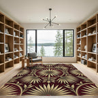 Golden Palm Fan Deep Crimson Medallion Rug