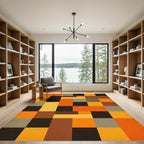 Modern Geometric Earth Tone Grid Rug