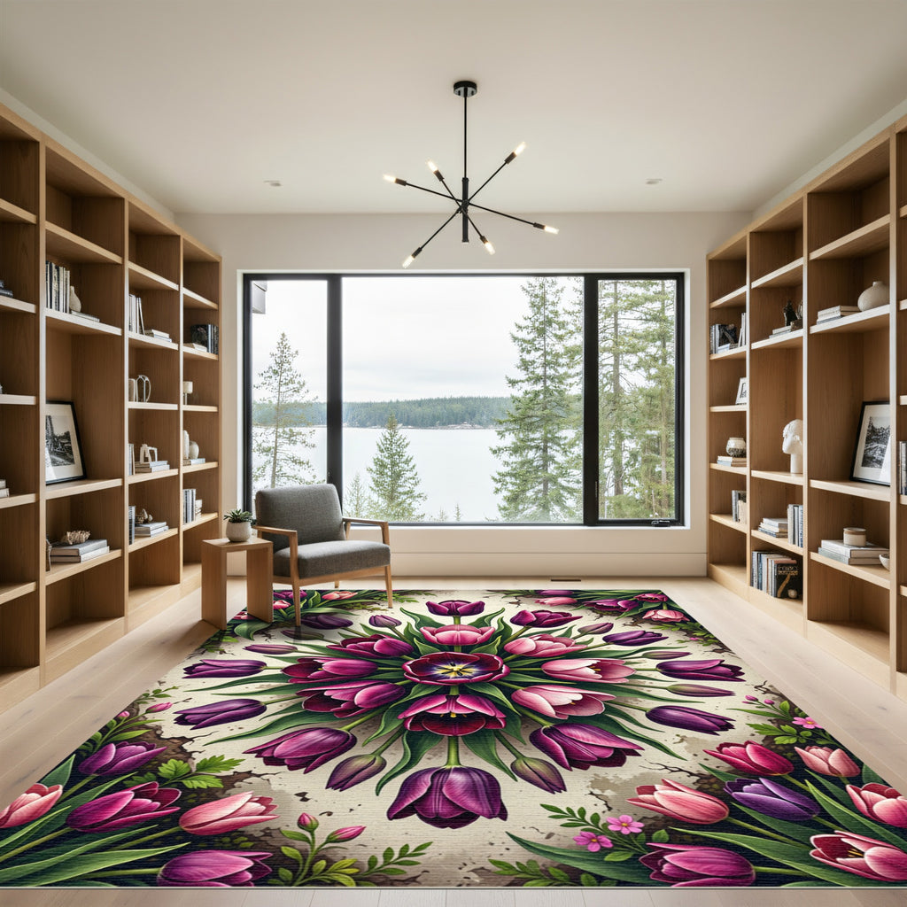 Vibrant Magenta Tulip Medallion Floral Rug