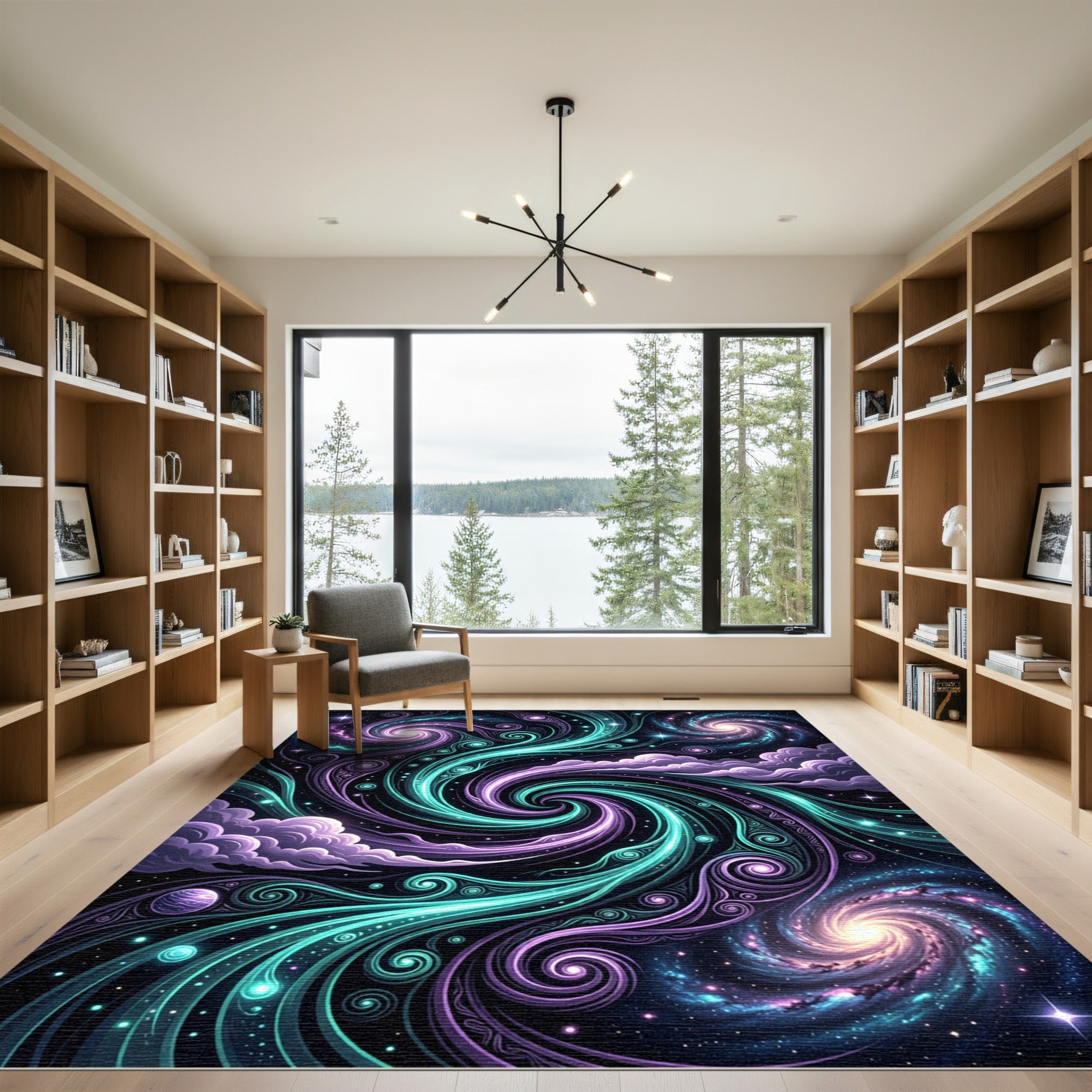 Cosmic Purple and Teal Swirling Galaxy Rug