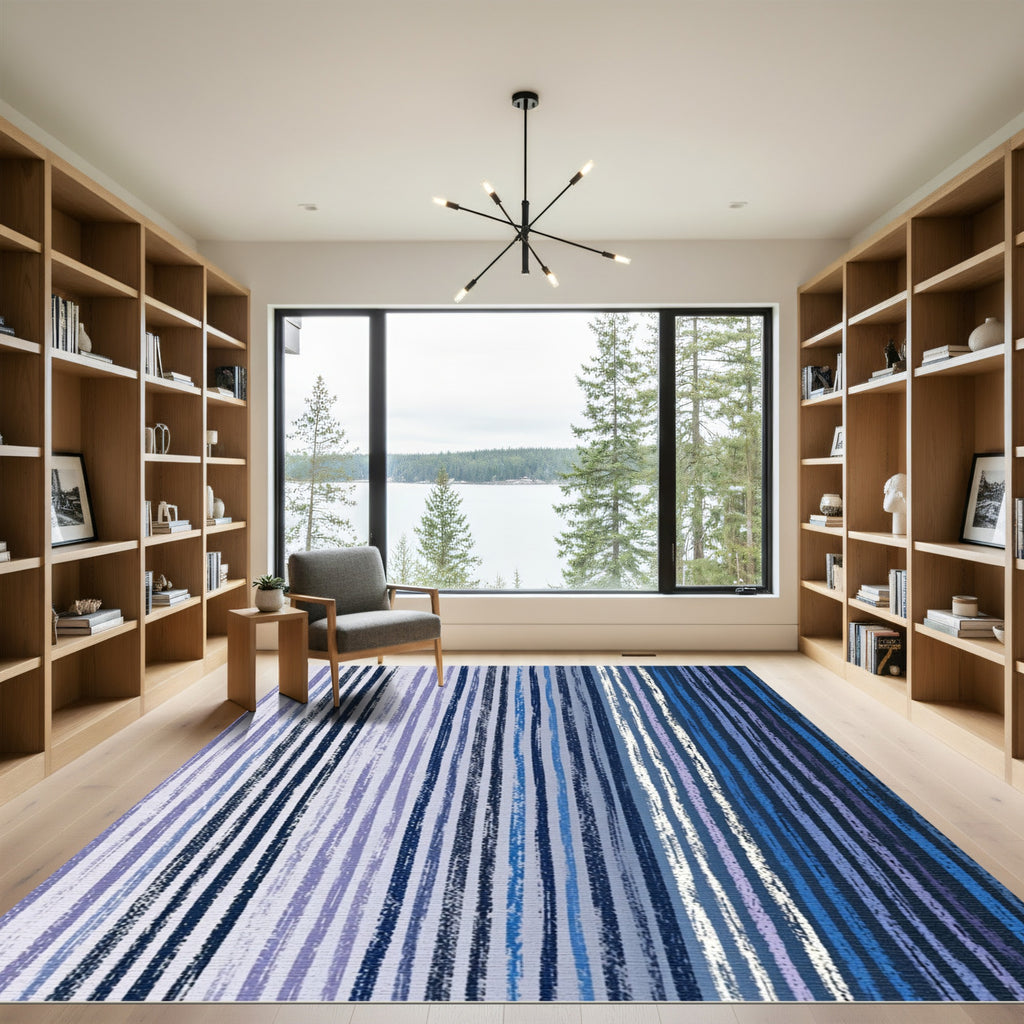Gradient Blue Vertical Stripe Art Rug
